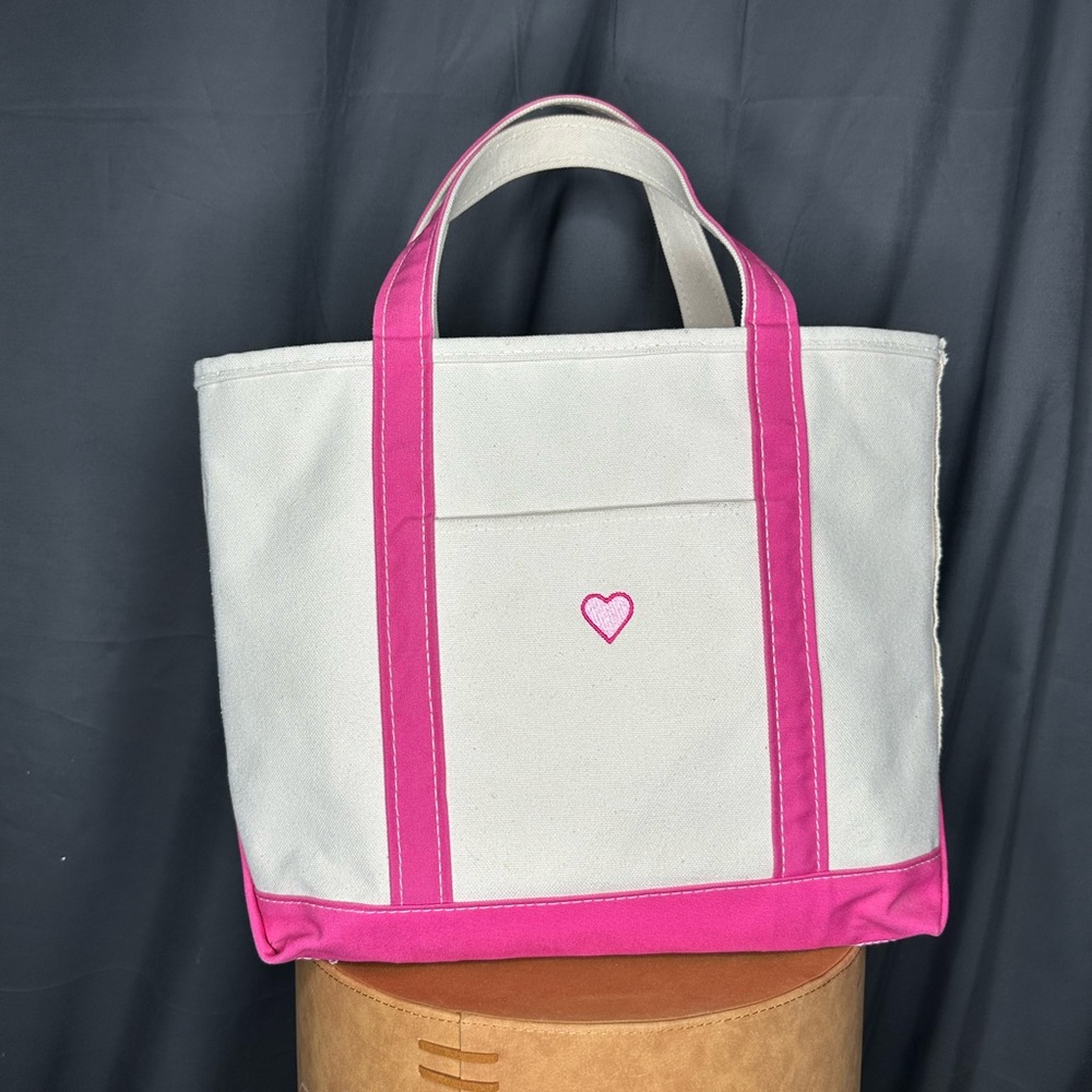 L.L. Bean Cream Canvas Tote RARE heart bag